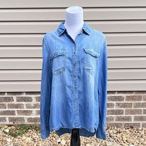 Buffalo David Bitton Womens Chambray‎ Denim Long Sleeve Buttton Down Size Small
